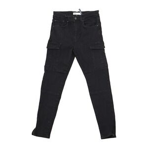 Zara Black Cargo Skinny Jeans 31 Ankle Zip Utility Stretch‎ Denim Pants